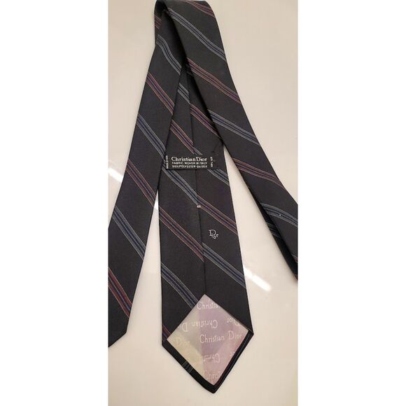 Dior Christian Dior Classic Color Tie Black and Stripe Men's Formal Wear VTG - Picture 3 of 3